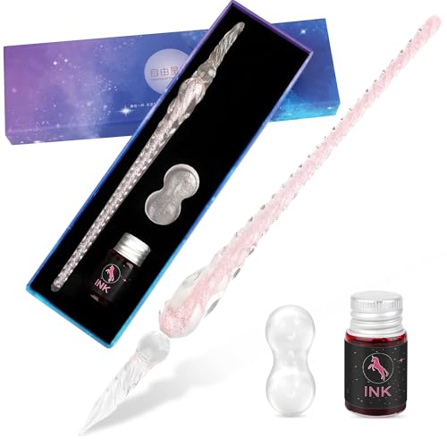Luxiv Glass Dip Pen Set, Purple Crystal Pen With Ink, Holder, and Package - color: Pink, style: Basic