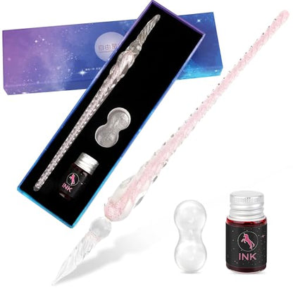 Luxiv Glass Dip Pen Set, Purple Crystal Pen With Ink, Holder, and Package - color: Pink, style: Basic