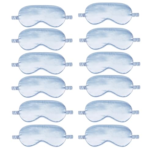 12PACK Silky Sleep Masks Satin Eye Mask Silk Eyes Cover for Sleeping Blackout Eyeshades Soft Blindfold Travel Nap Gifts - color: Azure
