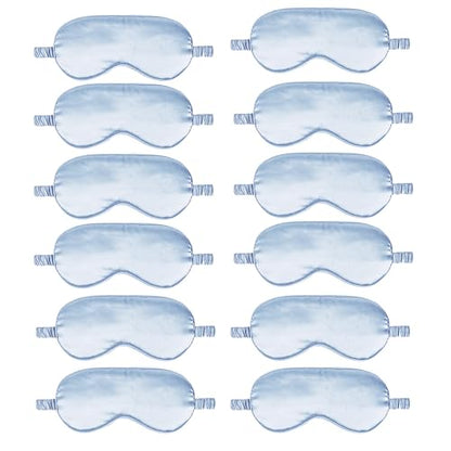 12PACK Silky Sleep Masks Satin Eye Mask Silk Eyes Cover for Sleeping Blackout Eyeshades Soft Blindfold Travel Nap Gifts - color: Azure