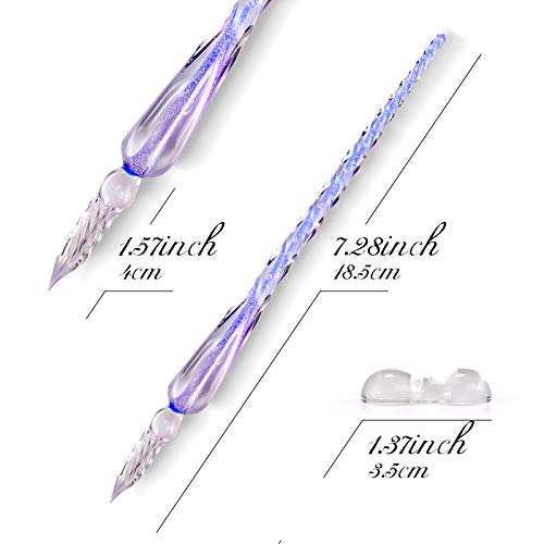 Glass Dip Pen Set,Calligraphy Pen,Crystal Signature Pen for Art, Writing, Signatures -Decoration and Business Gift - color: blue