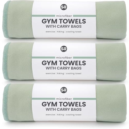 S&T INC. Seude Microfiber Gym Towels & Carry Bags, 3 Pack, 12" x 40", Green - color: Sage (3 Pack)