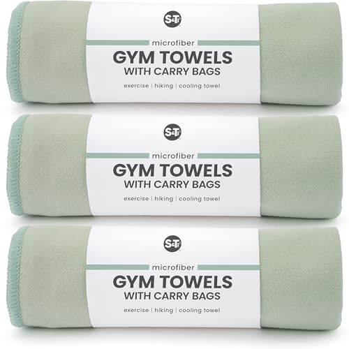 S&T INC. Seude Microfiber Gym Towels & Carry Bags, 3 Pack, 12" x 40", Green - color: Sage (3 Pack)
