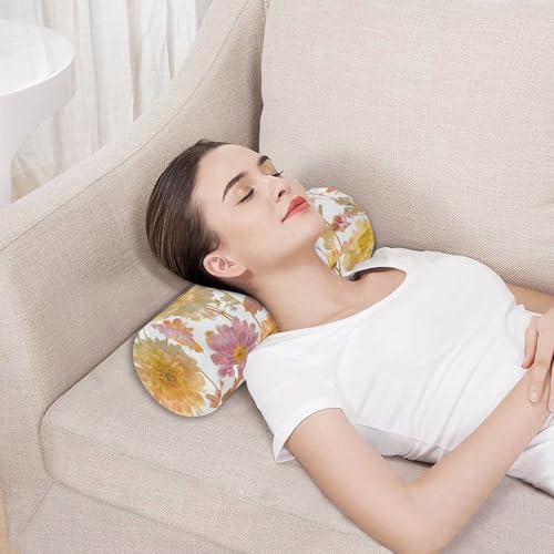 Bolster Pillow Neck Pillow Round Soft Health Memory Foam Pillows Long Cylindrical Body Pillow with Removable Cover Cute Back Yoga Chrysanthemum Flower Herb 17" x 5.5" - color: Chrysanthemum Flower Herb