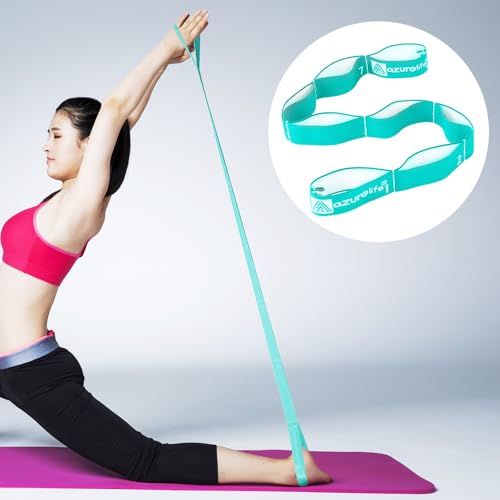 A AZURELIFE Elastic Yoga Stretching Strap, Multi-Loop Stretch Strap for Physical Therapy, Pilates, Yoga, Dance & Gymnastics Exercise and Flexible Pilates Stretch Band - color: Elastic-Green