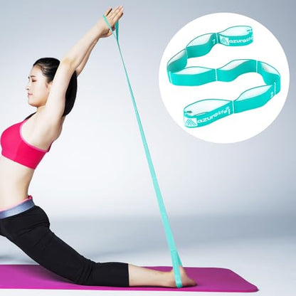 A AZURELIFE Elastic Yoga Stretching Strap, Multi-Loop Stretch Strap for Physical Therapy, Pilates, Yoga, Dance & Gymnastics Exercise and Flexible Pilates Stretch Band - color: Elastic-Green