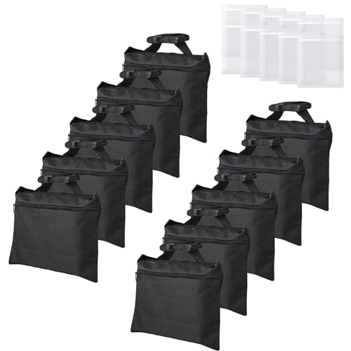 10 Packs Sandbags with 10 PE Bags, Heavy Duty Sand Bags, Sand Bags for Weight with Zipper and Buckle Straps for Support Light Stand, More 2/4/6/8/10/12 Packs Sand Bag to Choose. - size: 10 PCS