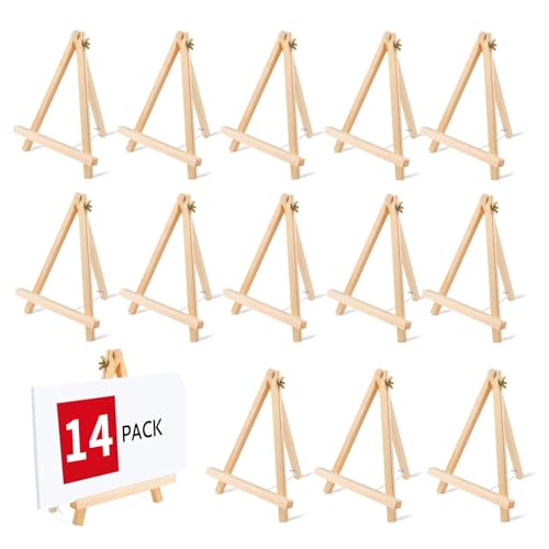 14 Pack 9 Inch Wood Easel, Painting Party Easel, Kids Student Tabletop Easels for Painting, Portable Canvas Photo Picture Sign Holder Tripod Painting Easels for Art & Crafts - style: 14