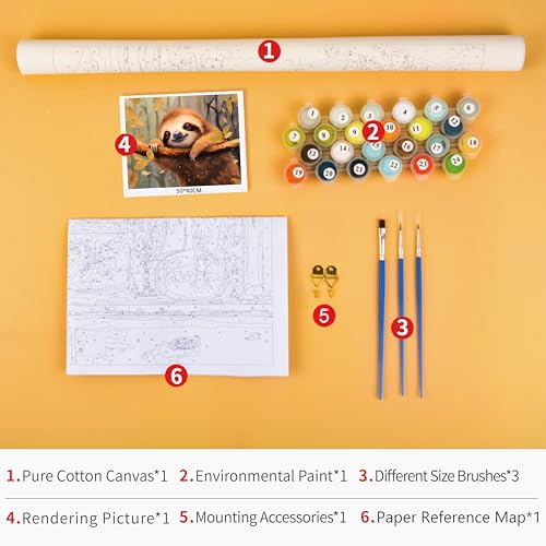 TUMOVO DIY Cute Sloth Paint by Numbers for Adults & Kids - Abstract Animal Wall Art - 16x20 inch Canvas - color: Artwork-06