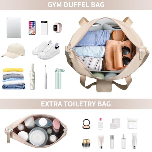 Gym Bag for Women, 45L Carry On Travel Duffel Bag with Shoes Compartment - color: Brown, size: Large