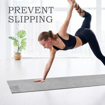 Hot Yoga Towel with Grip Dot, Non Slip Sweat Absorbent Microfiber Yoga Mat Towels for Hot Yoga, Pilates, Fitness and Workout 72inch x 24inch - color: Grey
