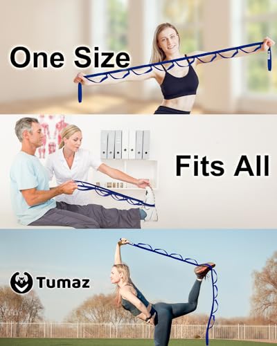 Tumaz Stretching Strap, 10-Loop Non-Elastic Yoga Strap | Designed for stretching, yoga, Pilates and rehab with 10 loops, durable webbing and a longer 79-inch design - color: Blue Lite