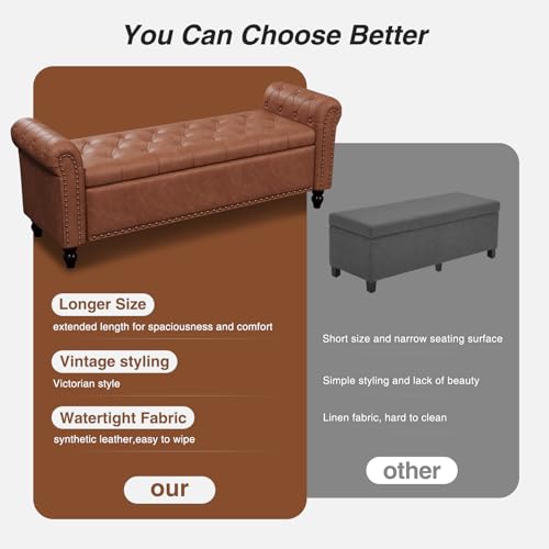 FiveWillowise 55" Bedroom Bench, End of Bed Bench with Storage, Brown - color: Brown, size: 55-inch