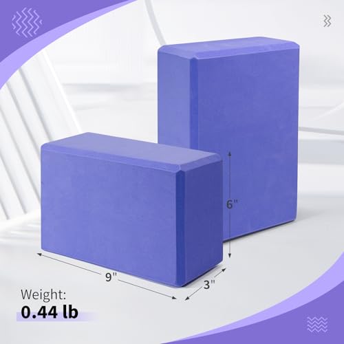 Yoga Blocks 2 Pack, 9"x6"x3" High-Density EVA Foam Yoga Block, Non-Slip Yoga Blocks for Yoga, Pilates Meditation, Stretching and Toning, Supportive, Latex-Free - color: Slate Blue