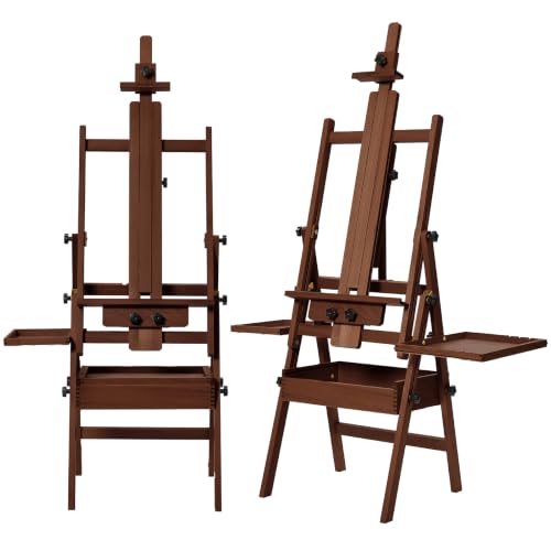 MEEDEN Painting Easel with Storage and Tray: H-Frame Beech Wood Art Easel | Easel Stand for Adults, Artists, Students, Beginners - Adjustable 50"-80" H, Holds Canvas Up to 47 Inches - color: Deep Walnut