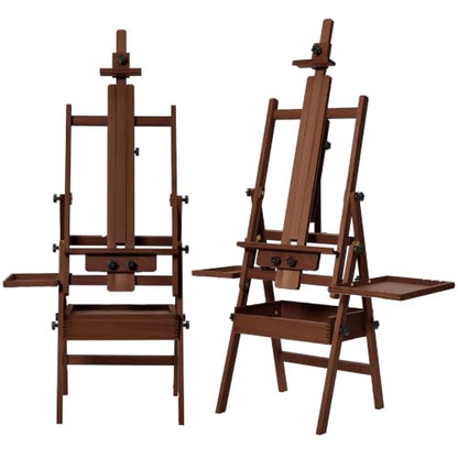 MEEDEN Painting Easel with Storage and Tray: H-Frame Beech Wood Art Easel | Easel Stand for Adults, Artists, Students, Beginners - Adjustable 50"-80" H, Holds Canvas Up to 47 Inches - color: Deep Walnut