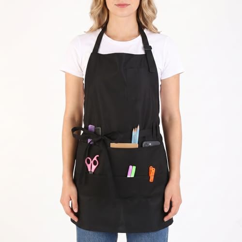Adjustable Artist Apron with 9 Pockets for Women Men Black Canvas Painting Apron for Arts Craft Gardening