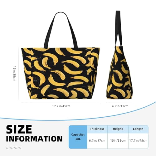 Large Beach Bag for Women Waterproof Foldable Travel Shoulder Tote Bag with Pocket for Weekender Pool Vacation - color: Banana Black