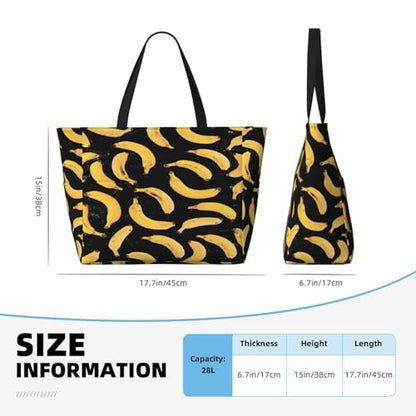 Large Beach Bag for Women Waterproof Foldable Travel Shoulder Tote Bag with Pocket for Weekender Pool Vacation - color: Banana Black