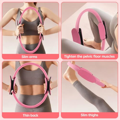 Pilates Ring and Ball Set with Resistance Bands, 14'' Circle Ring, 9.8” Pilates Ball and 5 Resistance Bands Home Workout Kit for Women Training Core, Full Body Exercise