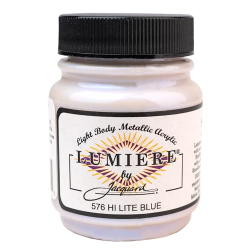 Jacquard Lumiere 2.25oz Fabric Paint Hi Lite Blue - Metallic Paint for Fabric, Leather, Canvas, Paper and Wood - Light-bodied Metallic Acrylic Paint - Lightfast & Vibrant Metallic Acrylic Paints - color: Hi Lite Blue, size: 2.25 Fl Oz (Pack of 1)