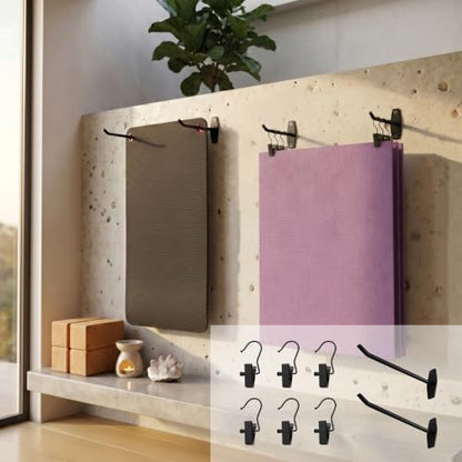 Yoga Mat Wall Mount Holder & Clips for Eyelet Workout Mat Hanging Storage