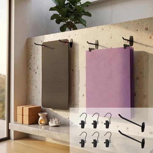 Yoga Mat Wall Mount Holder & Clips for Eyelet Workout Mat Hanging Storage