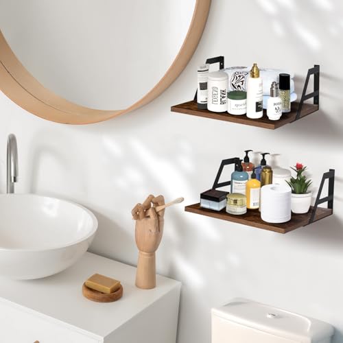 Tectocker-DOU 2 Pc Deep Floating Wall Shelves, Heavy Duty, 15.7×11.8, Brown - color: Brown, size: 15.7W×11.8D