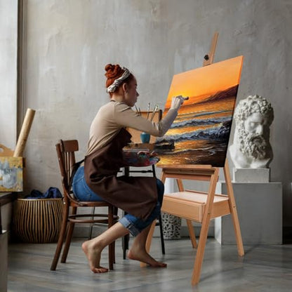 Beech Wood H-Frame Easel, 59"–75" Adjustable Height Studio Easel with Drawer & Shelf, 41" Canvas Holder 20KG Load, Heavy Duty Art Easel for Adults Artists Students Painting Display - color: EASEL-A