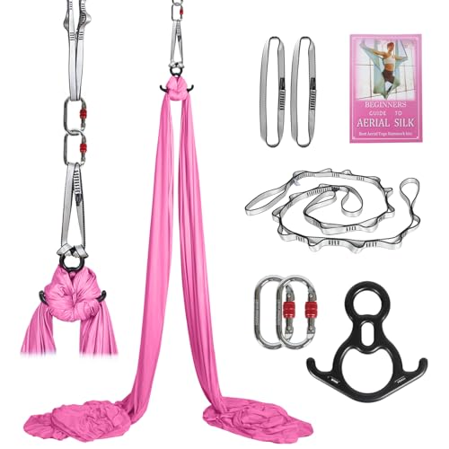 Aerial Silks Kit & Aerial Yoga Hammock - 11Yd Premium Fabric with Hardware | Easy Setup for Flying Yoga, Aerial Swing & Fitness - Supports Up to 14ft Rigging(Navy) - color: Light Pink