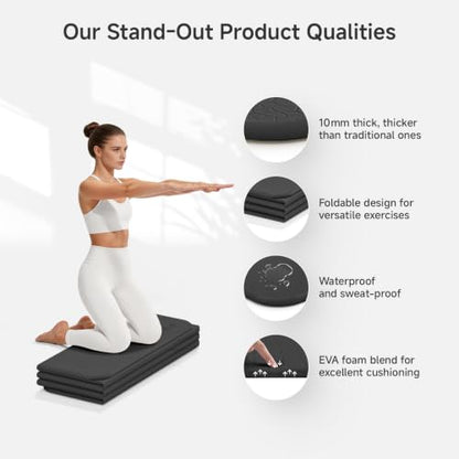 PAIDU Foldable Yoga Mat 10mm Thick, 75"x26" Non-Slip Fitness Exercise Mat - color: Black