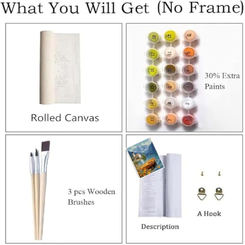 ZRIZQ Paint by Numbers Kit for Adults Beginner,Lake,16x20 | Full set with rich paints,wooden brushes,rolled canvas.Calming activity.Beginner friendly.Just open and paint. - color: 16"X20"Rolled Canvas-Lake Landscape