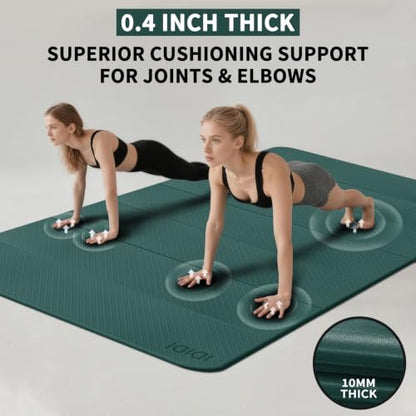 Foldable Yoga Mat Extra Large (74.0" x 47.2" x 0.4") | Double-Sided Non-Slip,Extra Wide Foldable Design,10mm Extra Thick ,Exercise Mat for Gym, Studio, Travel, Home Use - color: Deep Green