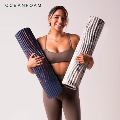 Oceanfoam Tsunami Roller (Dark Navy, Red & Natural Marbled) - Extra-Large, 26" x 5.9" - Soft, Textured Foam Roller for Physical Therapy, Back Pain, Exercise & Stretching - Yoga, Athletics, & Wellness - color: Dark Navy, Red & Natural Marbled