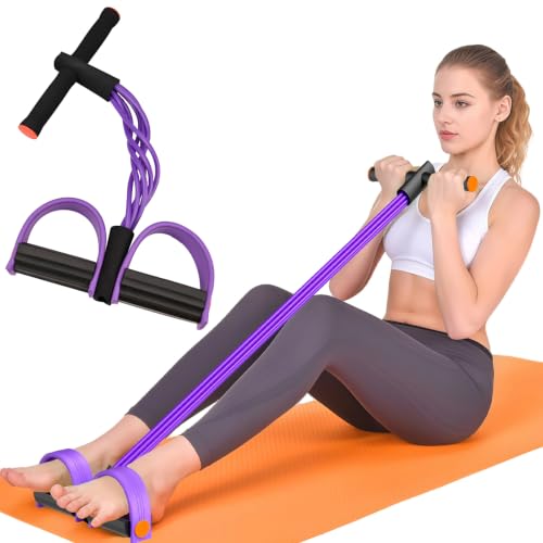 Pedal Resistance Band with Handles, 6-Tubes Natural Rubber Exercise Band - color: Purple