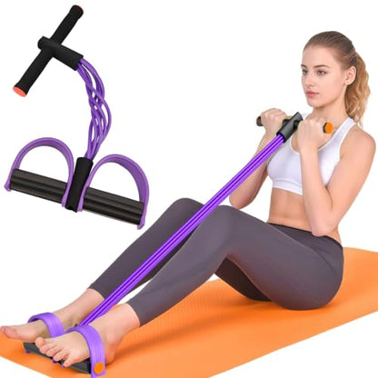 Pedal Resistance Band with Handles, 6-Tubes Natural Rubber Exercise Band - color: Purple