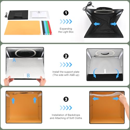 Lightdow 16"x16"x12" Photo Studio Light Box Photography with 120 LEDs (CRI>95), 6 Backdrops - Portable/Dimmable/Versatile Folding Shooting Tents for Toys/Jewelry/Watches/Cosmetics Photography - size: 16"x16"x12"