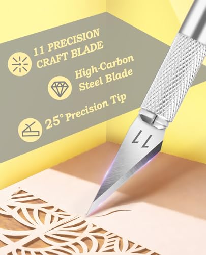 1 Pcs Craft Knife Hobby Knife with 11 Pcs Stainless Steel Blades Kit, 1pcs Steel 15MM Ruler for Art, Scrapbooking,Stencil | Precision Hobby Knife with Exacto Knife Blades, Hobby Knife Set for Art, Scrapbooking & Stencils, Silver - color: Silver