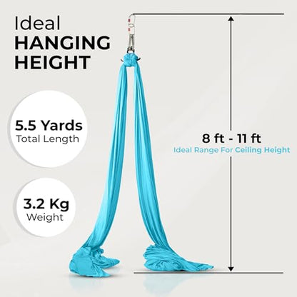 LOTUS78 Aerial Yoga Hammock 5.5 Yards (198 Inches) – Premium Aerial Silk Swing for Antigravity Fitness, Inversion Therapy, Strength & Flexibility | Purple | Yoga Trapeze for Home & Studio - color: Blue
