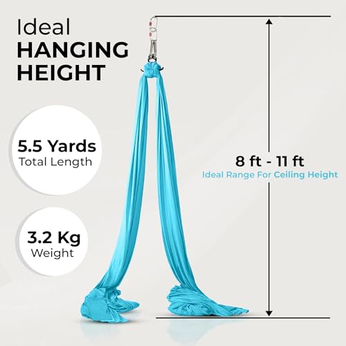 LOTUS78 Aerial Yoga Hammock 5.5 Yards (198 Inches) – Premium Aerial Silk Swing for Antigravity Fitness, Inversion Therapy, Strength & Flexibility | Purple | Yoga Trapeze for Home & Studio - color: Blue