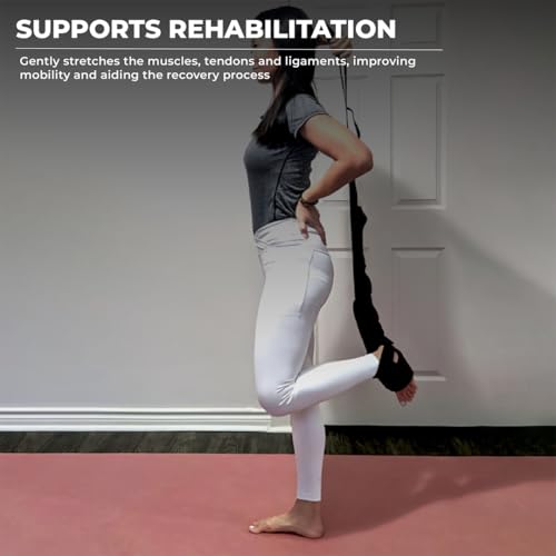 Foot and Calf Stretcher - Stretching Strap for Plantar Fasciitis, Achilles Tendonitis, Heel Spurs, Foot Drop, & Hamstring, Versatile Stretch Strap Used as Leg stretcher, Hamstring Stretcher and Foot Stretcher - color: Black