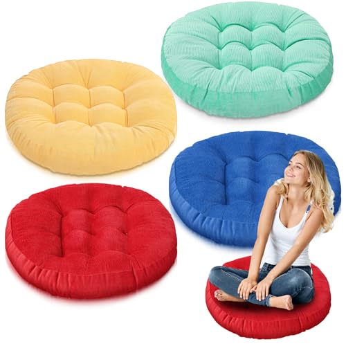 Jerify Colorful 4 Pcs Large Floor Pillow Cushion,Round 22 x 22 | Round Square Flexible Seating Floor Meditation Pillow for Classroom Adult Picnic Party Learning Daycare School Reading Corner - color: Colorful, size: Round 22 x 22