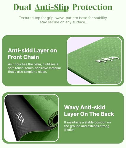 ROMIX Pro Yoga Mat With Alignment Lines, 6Mm Thick Non-Slip Exercise Mat | 72 x 24 In TPE Large Pilates Mat For Home Workout, Stretching, Training, Meditation, Carry Bag Included For Women And Men - color: Green