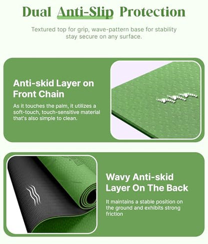 ROMIX Pro Yoga Mat With Alignment Lines, 6Mm Thick Non-Slip Exercise Mat - color: Green