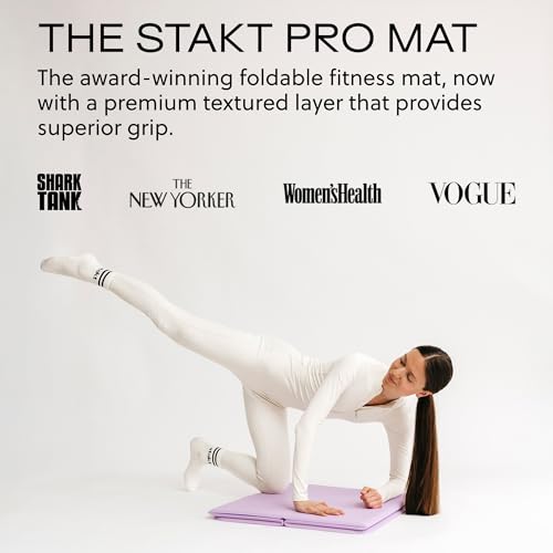 Stakt Foldable Yoga Mat Pro - Non Slip 2 in 1 Fitness Exercise Mat | Premium textured grip, 12 mm thick, folding design, EVA foam blend, supports Pilates, barre, and strength training - color: Lilac