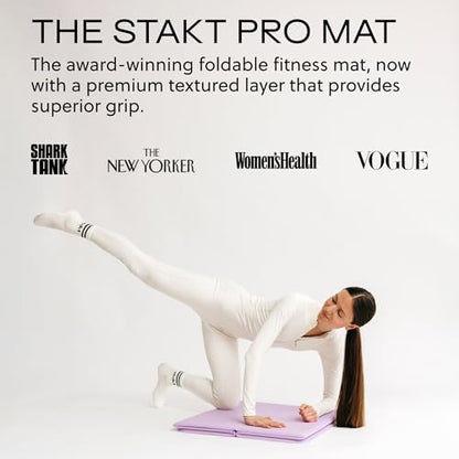 Stakt Foldable Yoga Mat Pro - Non Slip 2 in 1 Fitness Exercise Mat | Premium textured grip, 12 mm thick, folding design, EVA foam blend, supports Pilates, barre, and strength training - color: Lilac