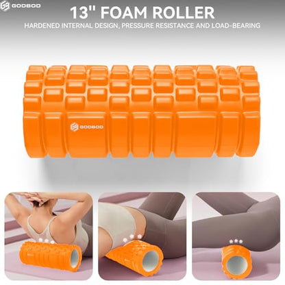 Foam Roller - Deep Tissue Medium Density Muscle Massager with Myofascial Trigger Point Release, Back Massage Roller for Soreness and Mobility 13 x 5.5 Inch, with eBook - color: Orange