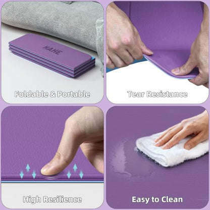HAHE Extra Thick 7-Fold Yoga Mat, 72"x24"x0.47" TPE Exercise Mat - color: Flower Purple + Sky Blue
