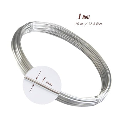 Aluminum Craft Wire, 1mm 18 Gauge, Silver, 32.8 Feet | Bendable Metal Wire for Jewelry Making, Sculpting, Floral Arranging, Wreath Making, DIY Craft, Christmas Ornaments - size: 1mm