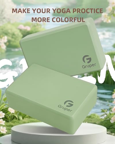 Gruper Yoga Blocks 2 Pack, 9"x6"x3" Exercise Blocks High-Density EVA Foam Blocks with Soft Non-Slip Surface, Lightweight Yoga Props for Yoga Pilates Meditation & Stretching - color: Grass Green